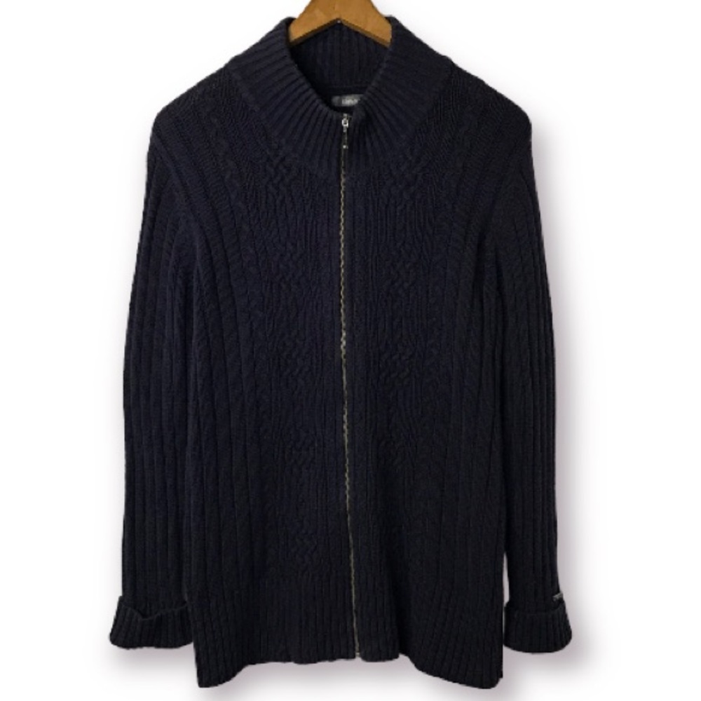 CABELA’S NAVY BLUE CABLE KNIT FULL ZIP UP SWEATER SIZE L